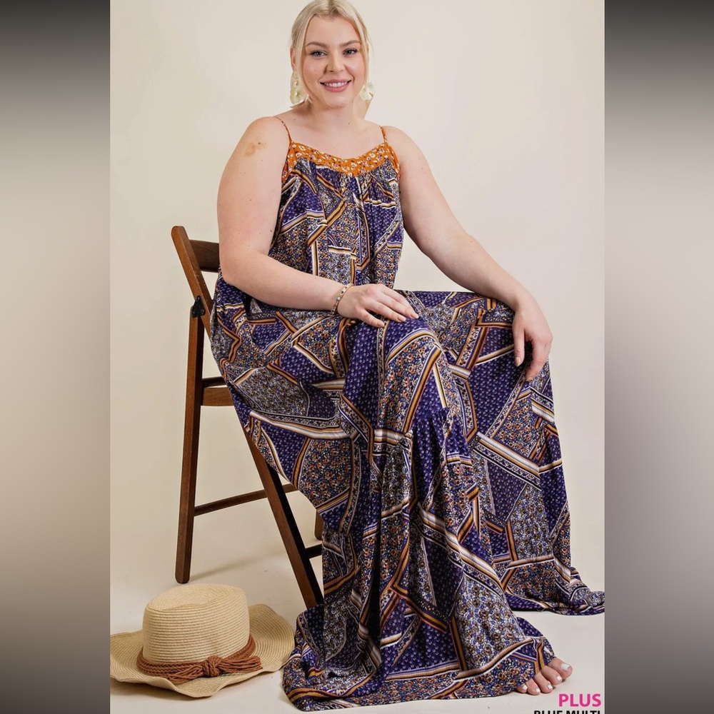 Contrast Scarf Print Boho Wide Leg Jumper